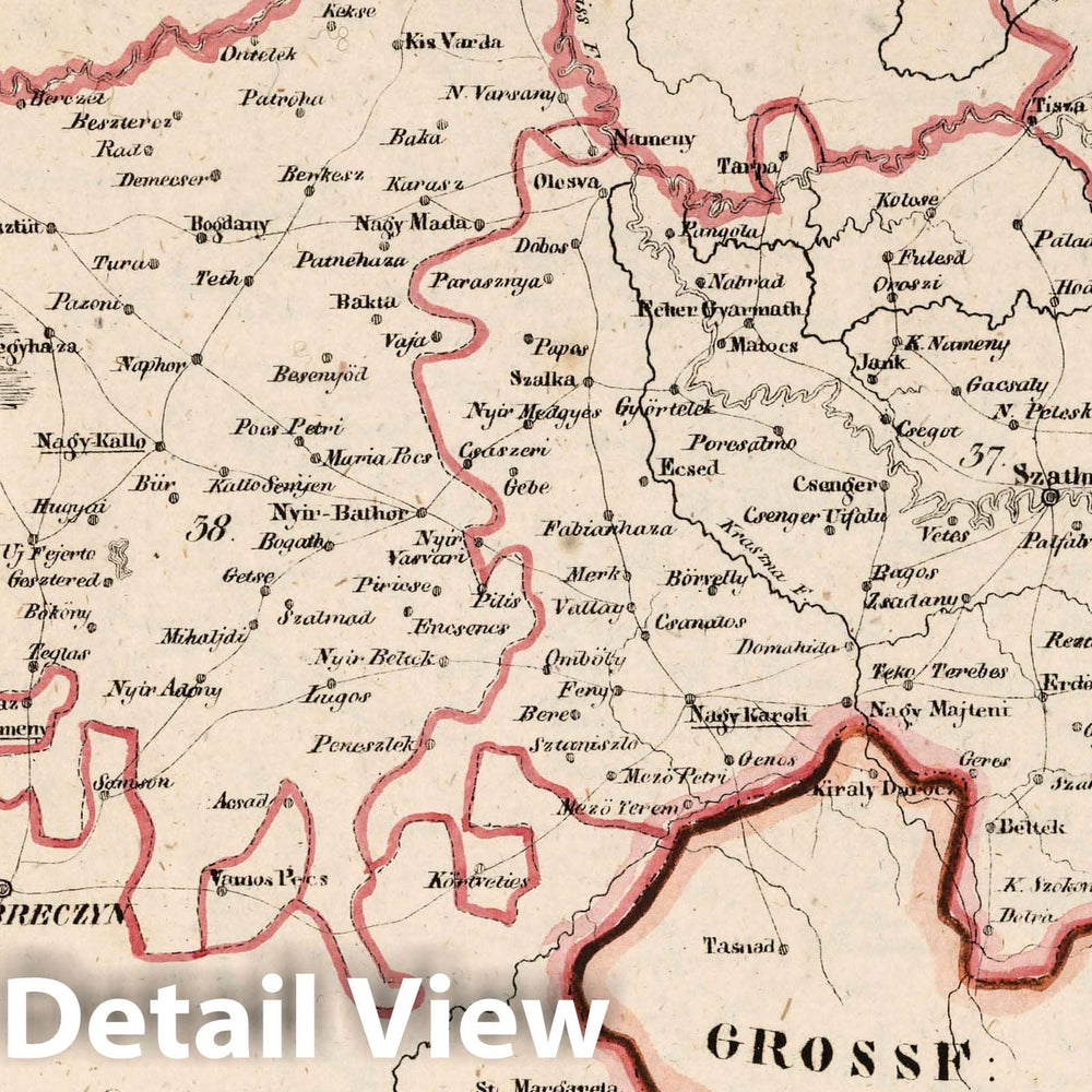 Historic Map : Austria, V.3:11-15:XII: 2. Oesterreich. C. Ungarische erbstaaten, I. Koenigr: Ungarn, Gespanschaft 37-38, 46a, 1828 Atlas , Vintage Wall Art
