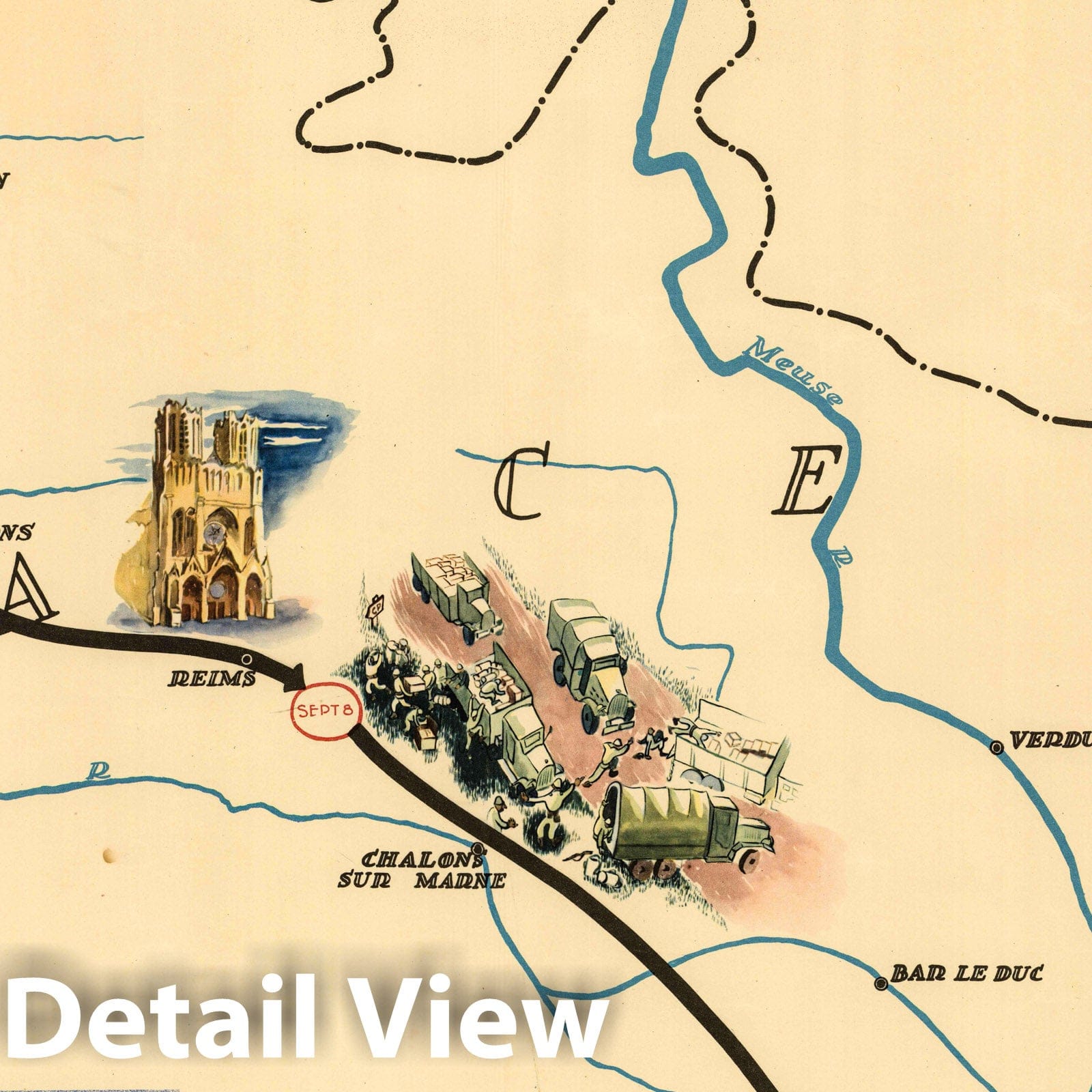 World War II: Belgium - 79th Infantry Division Route, 1944 - Historical Map Print