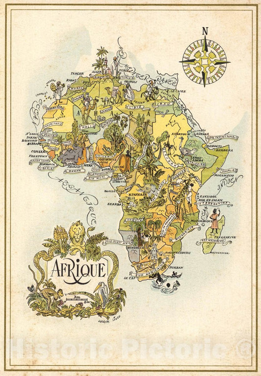 Historic Map : 1951 Ephemera - Afrique. - Vintage Wall Art