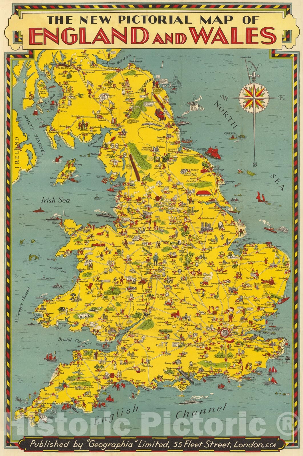Historic Map - 1935 The New Pictorial map of England and Wales - Vintage Wall Art