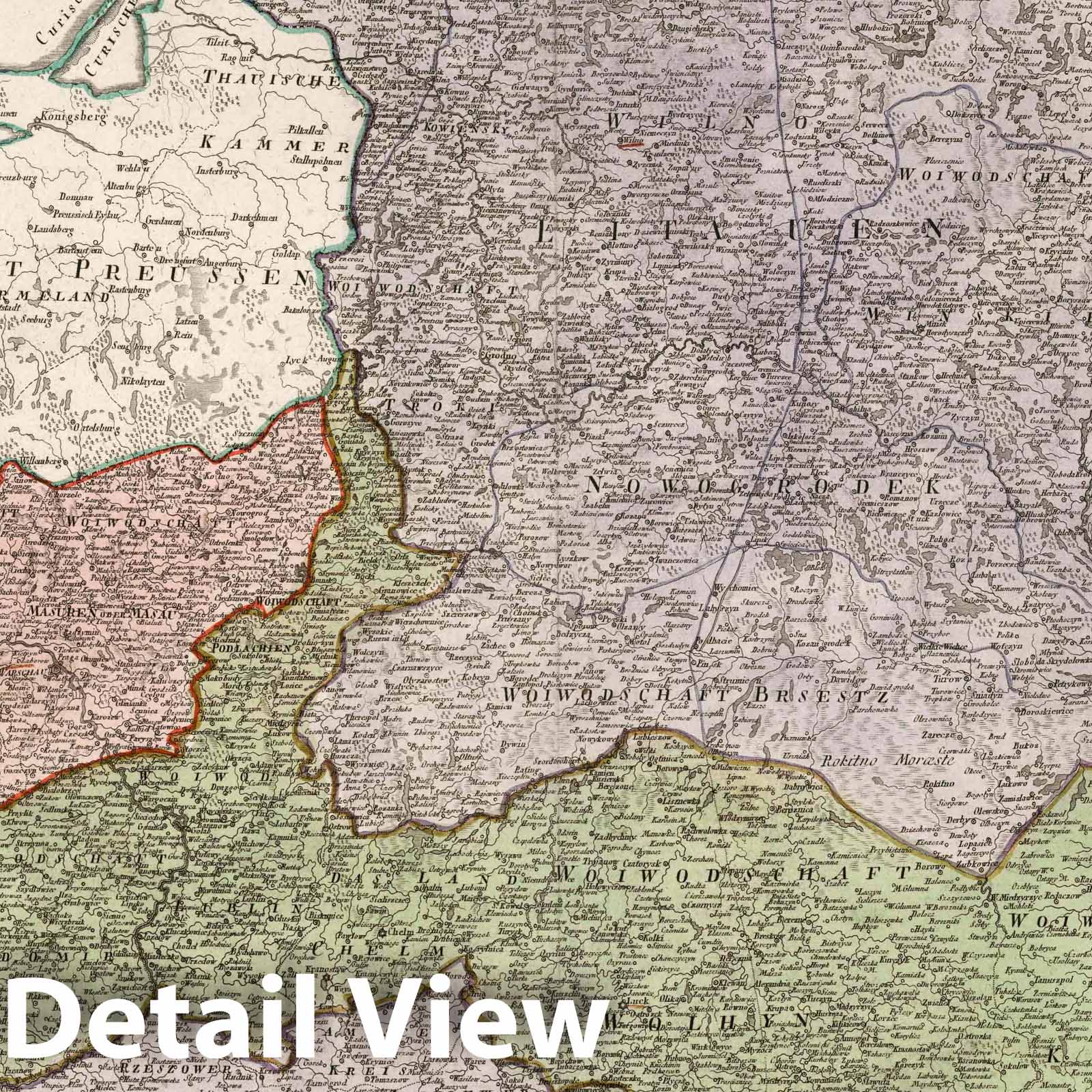 Poland - Road Map, 1795 - Hand-Colored Historical Map Print