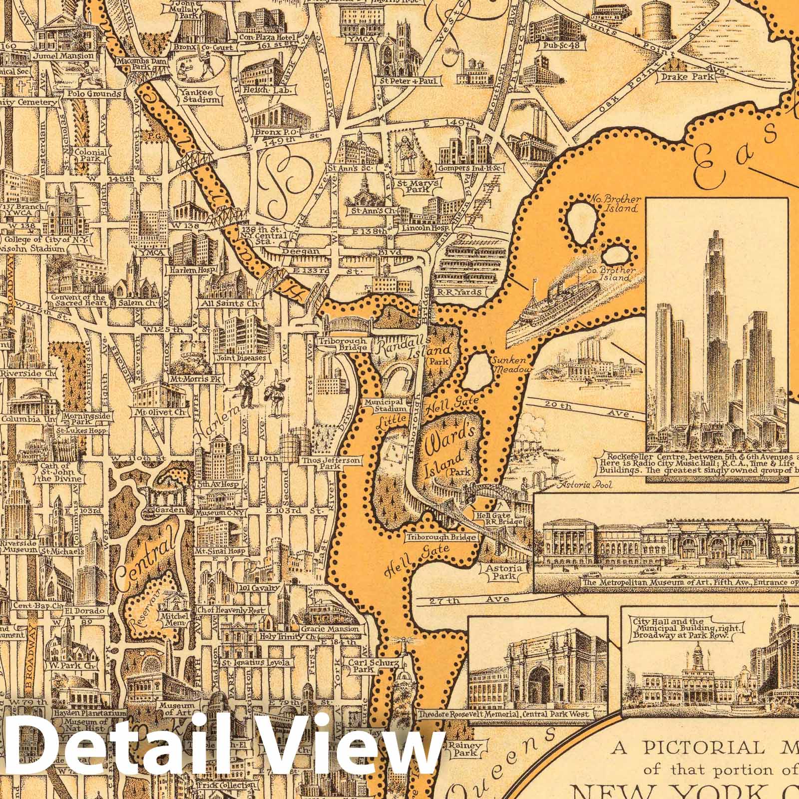 Manhattan and the Bronx - Pictorial Map, 1939 - Historical Map Print