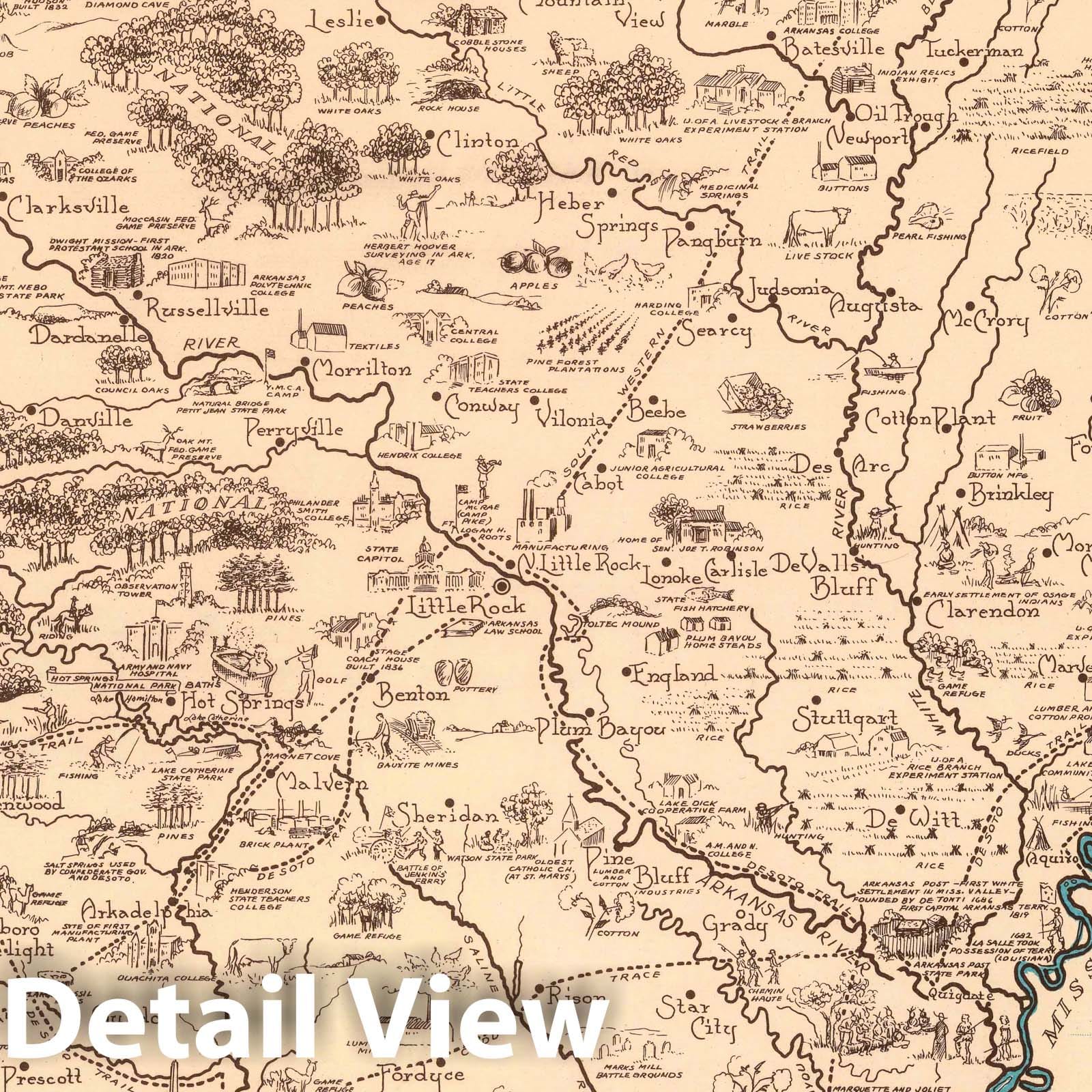 Arkansas - Pictorial Map, 1938 - Historical Map Reproduction