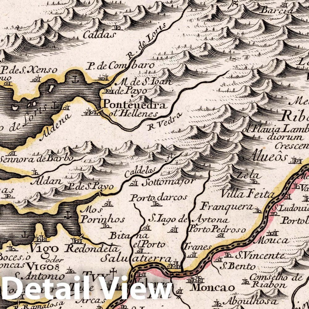 Historic Map : Spain, , Europe Die Sud-West Custe von Gallicien. Gabriel Bodenehr, fec. et Excu. Cum Grat. Neuer und Compendieuser Atlas. 9. 1704 , Vintage Wall Art