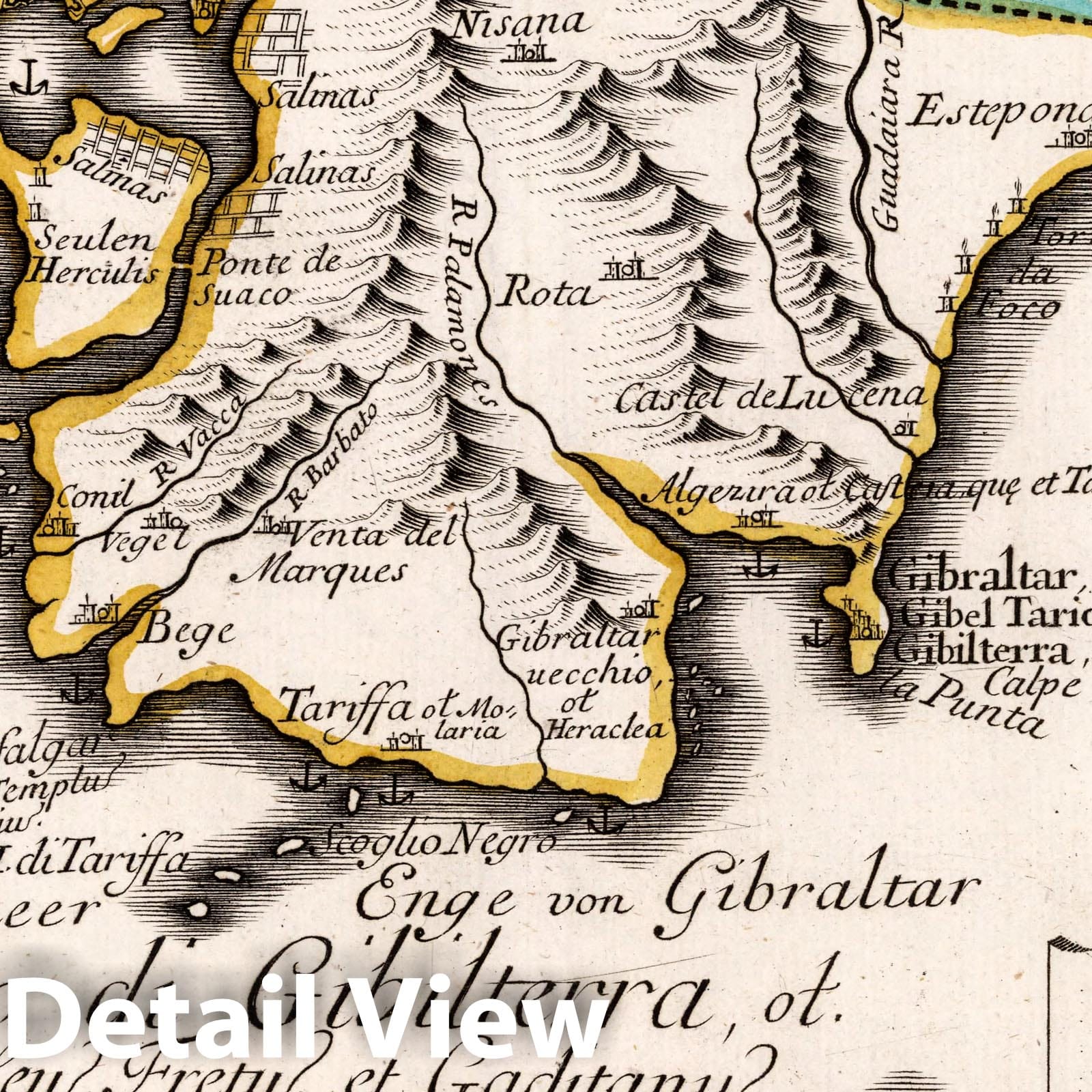 Southern Andalusia and the Strait of Gibraltar - Road Map, 1704 - Historical Map Print