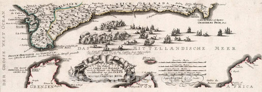 Historic Map : Spain, , Europe Die Fahrt von Cadiz nach Malaga, 1704 Atlas , Vintage Wall Art