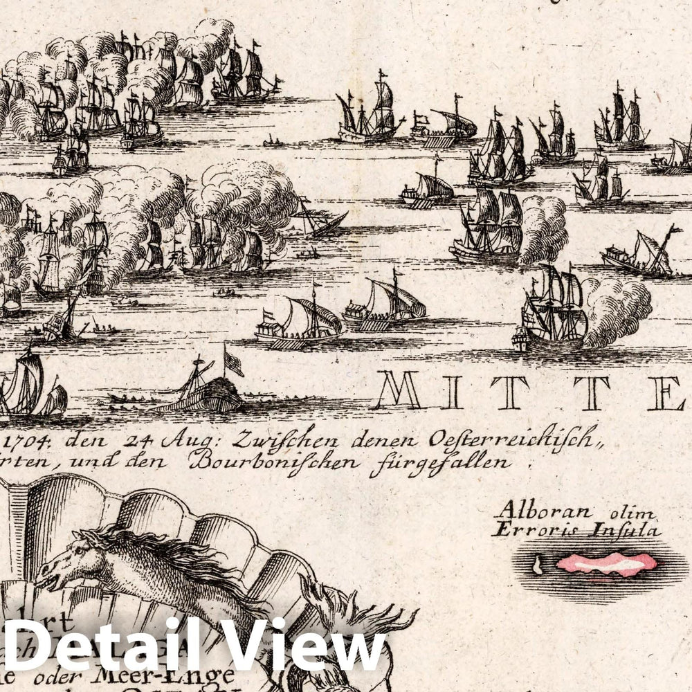 Historic Map : Spain, , Europe Die Fahrt von Cadiz nach Malaga, 1704 Atlas , Vintage Wall Art