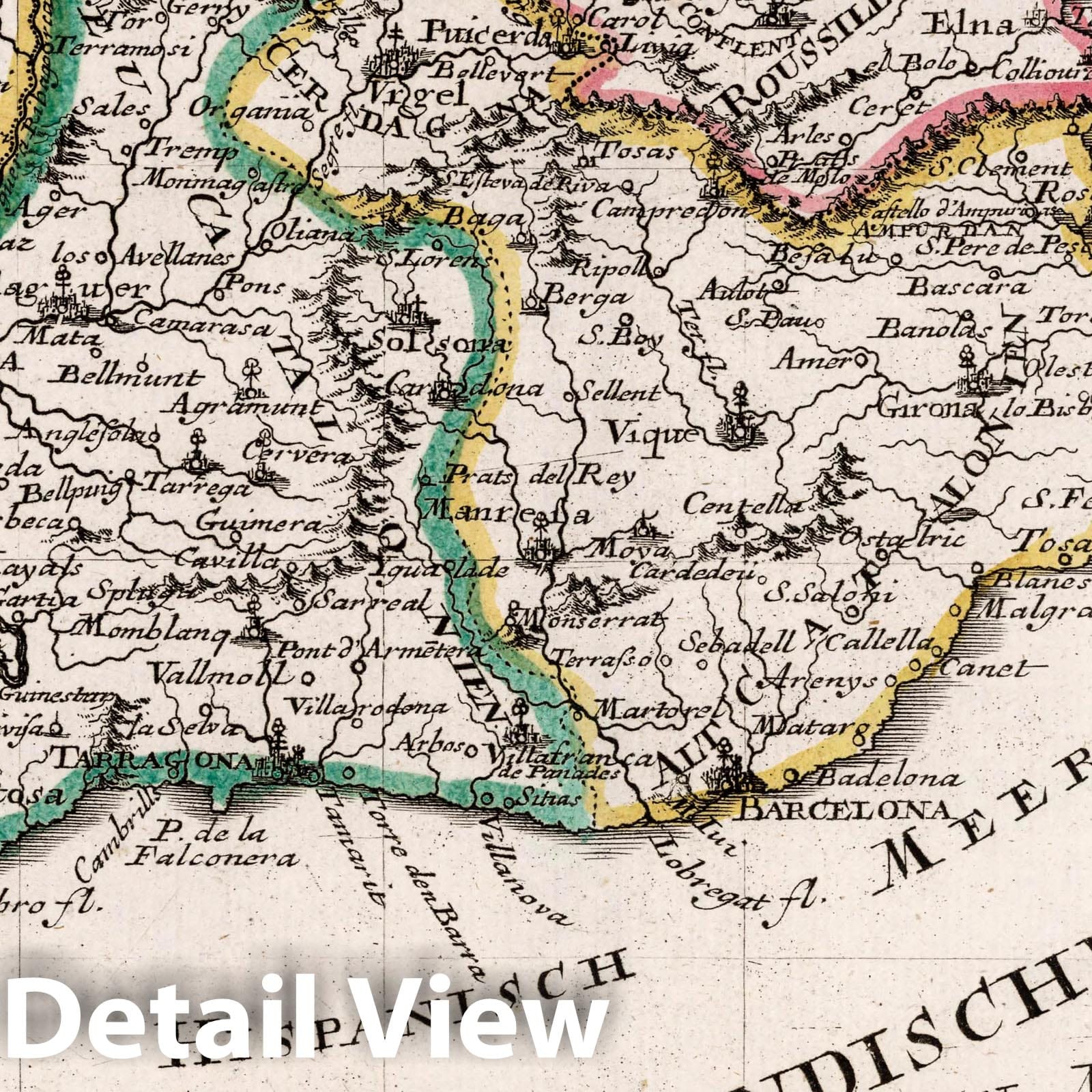 Historic Map : Spain, , Europe Das Furstenthum Catalonien : Nach dessen Haupt-Theilen und Vicarien, 1704 Atlas , Vintage Wall Art
