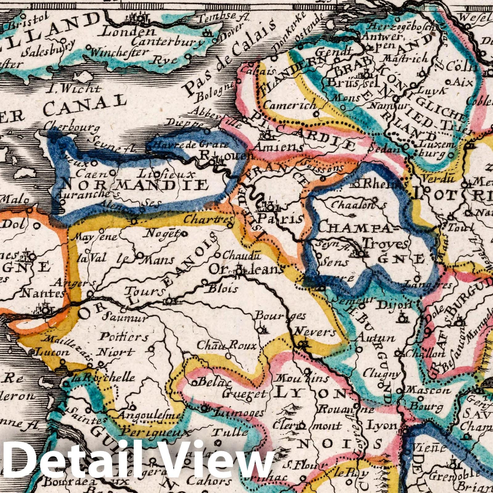 France and Adjacent Territories, 1704 - Historical Map Print