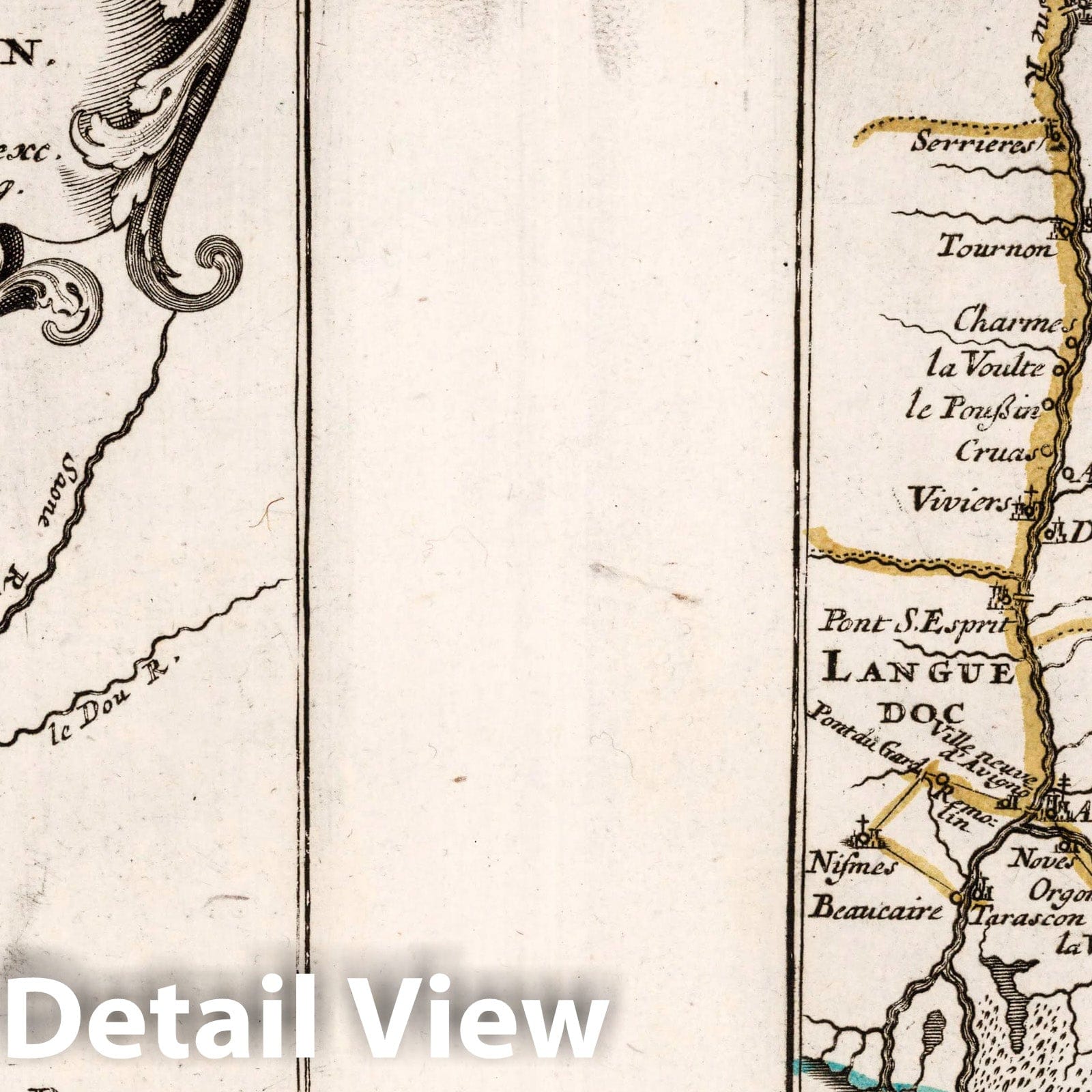 Travel Routes: Paris, Lyon, Marseille to Nice, 1704 - Historical Map Print