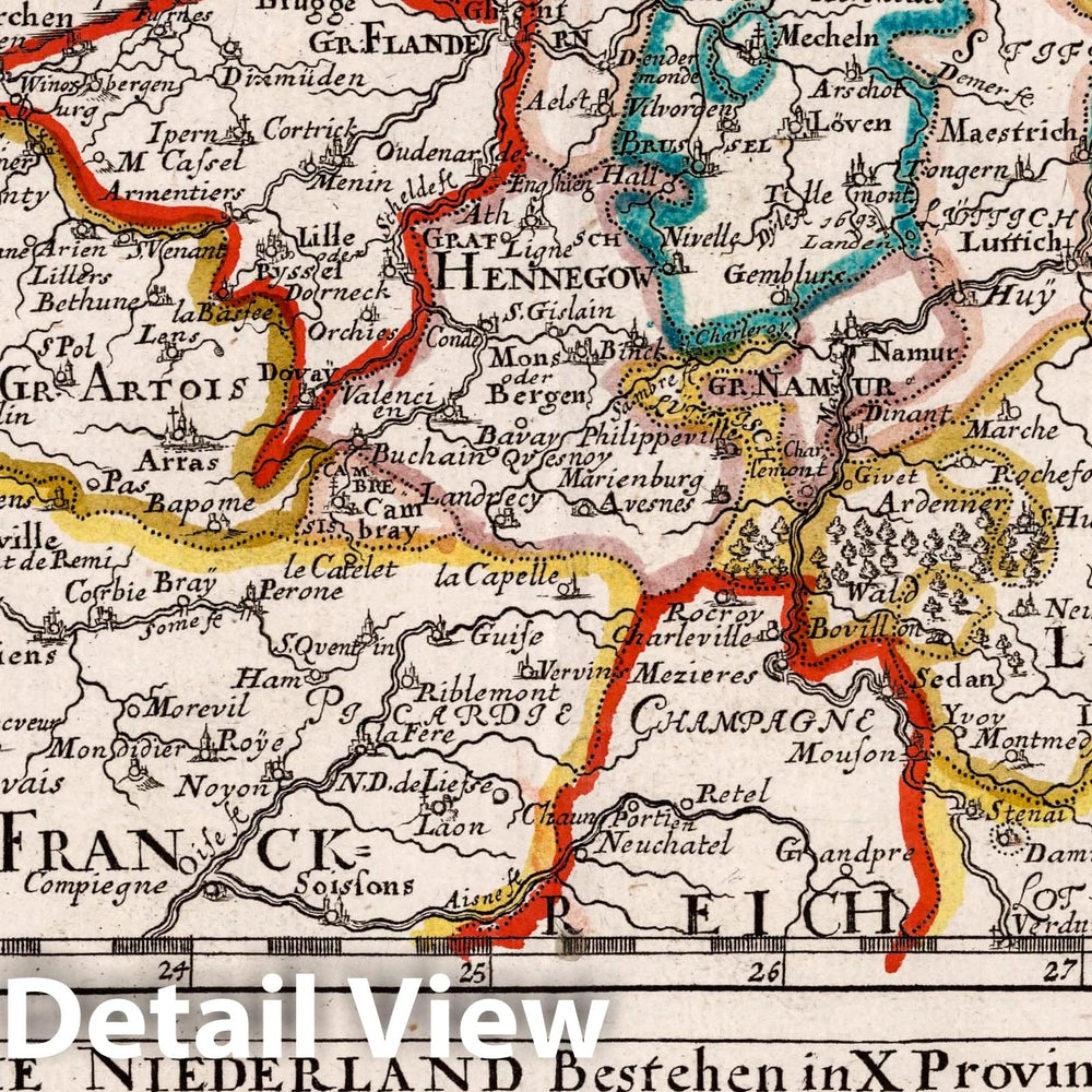 Historic Map : Belgium, , Europe Die Niederland bestehende inn X Provincien, 1716 Atlas , Vintage Wall Art