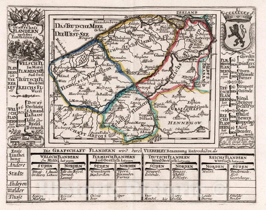 Historic Map : Belgium, , Europe Die Grafschaft Flandern nach der Eintheilung, 1716 Atlas , Vintage Wall Art