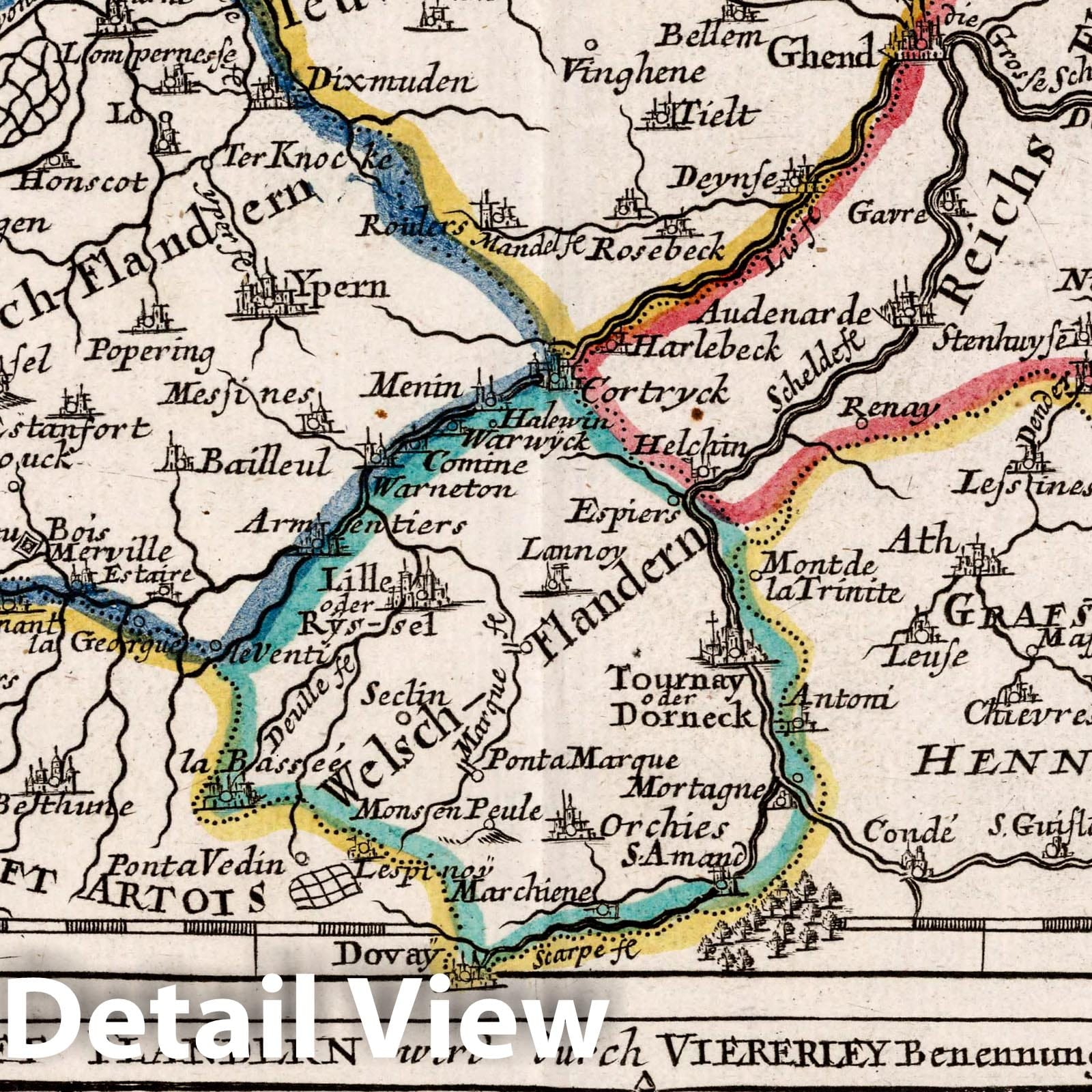 County of Flanders - River Map, 1716 - Historical Map Reproduction