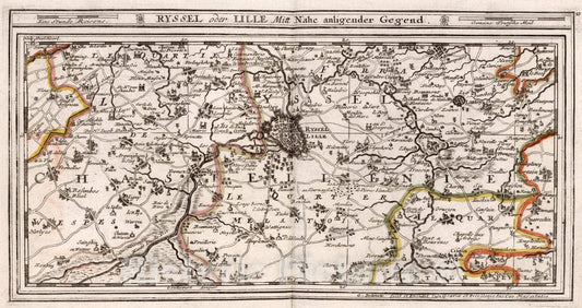 Historic Map : France, , Europe 1716 Ryssel Oder Lille mitt nach anligender gegend , Vintage Wall Art