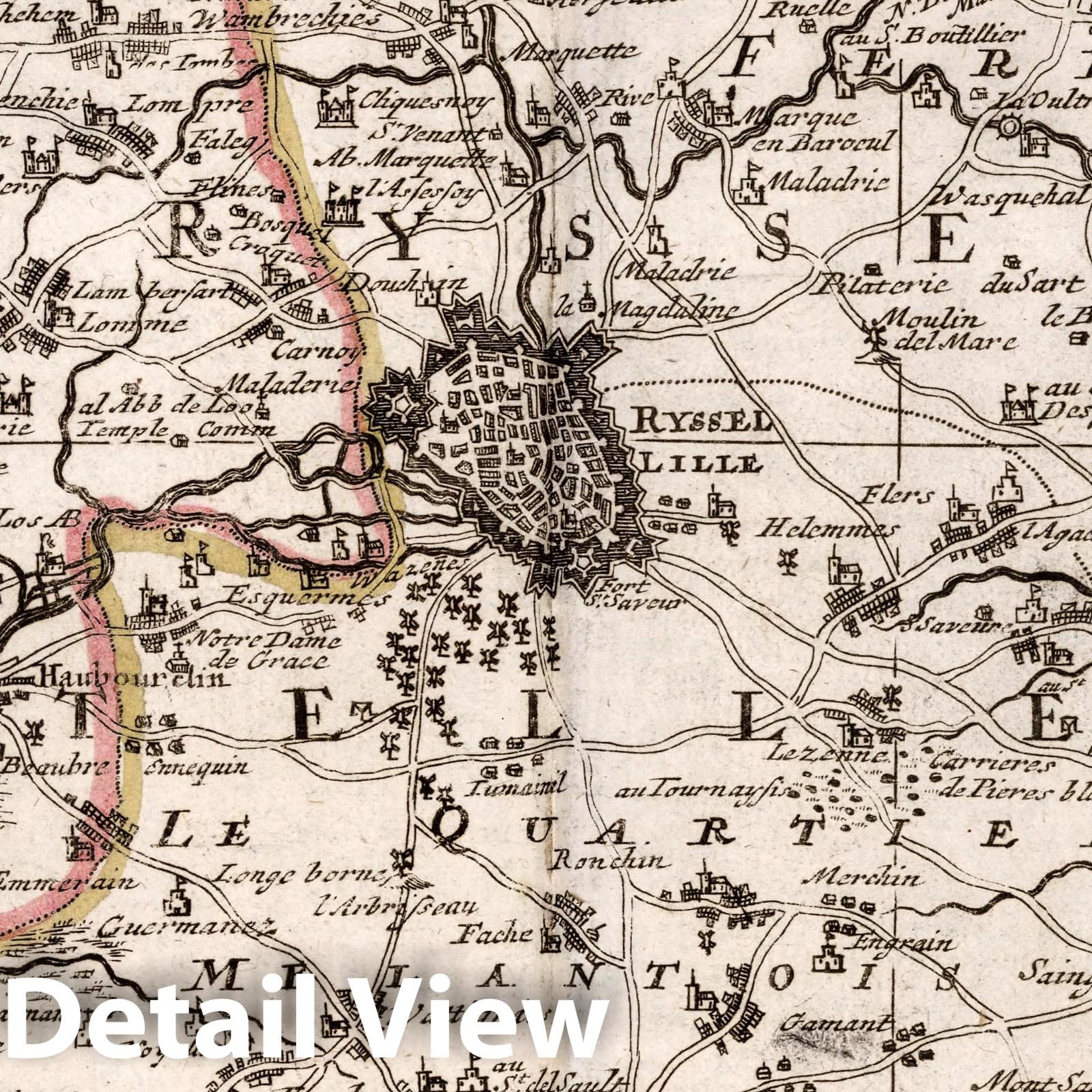 Historic Map : France, , Europe 1716 Ryssel Oder Lille mitt nach anligender gegend , Vintage Wall Art