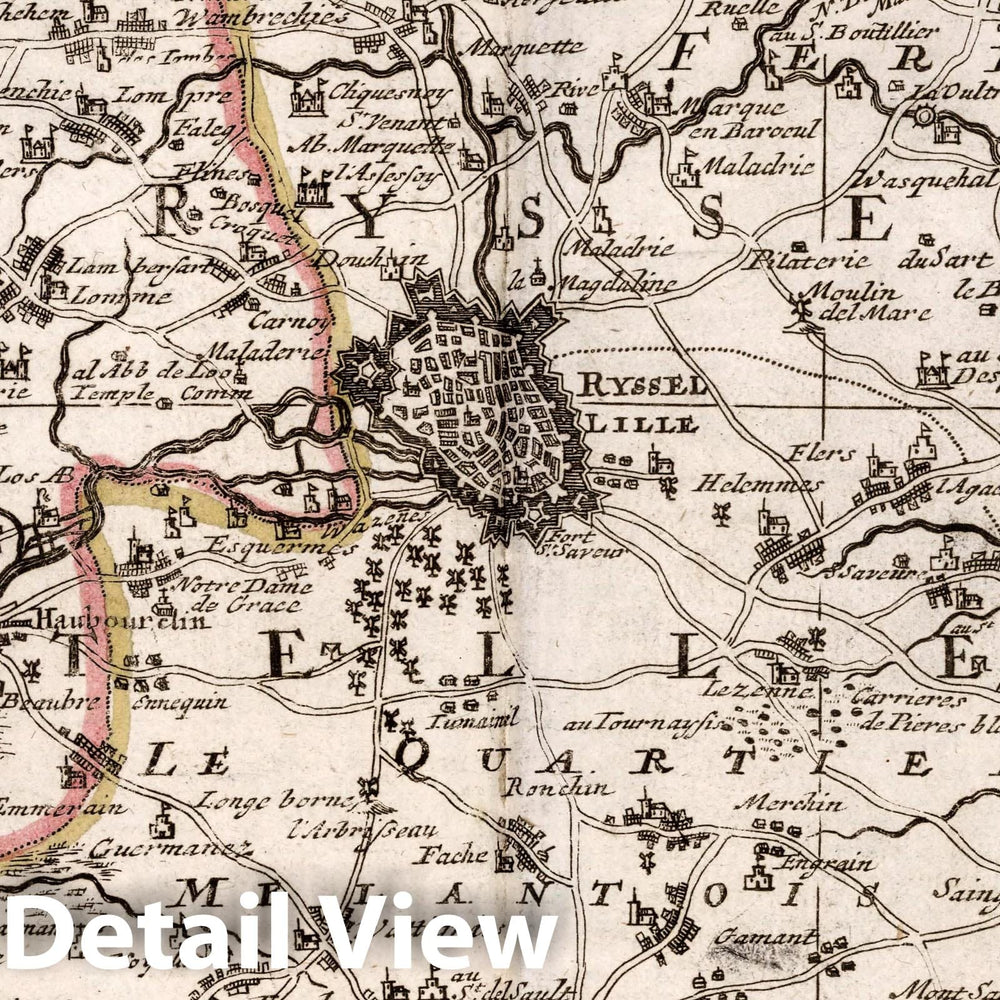 Historic Map : France, , Europe 1716 Ryssel Oder Lille mitt nach anligender gegend , Vintage Wall Art
