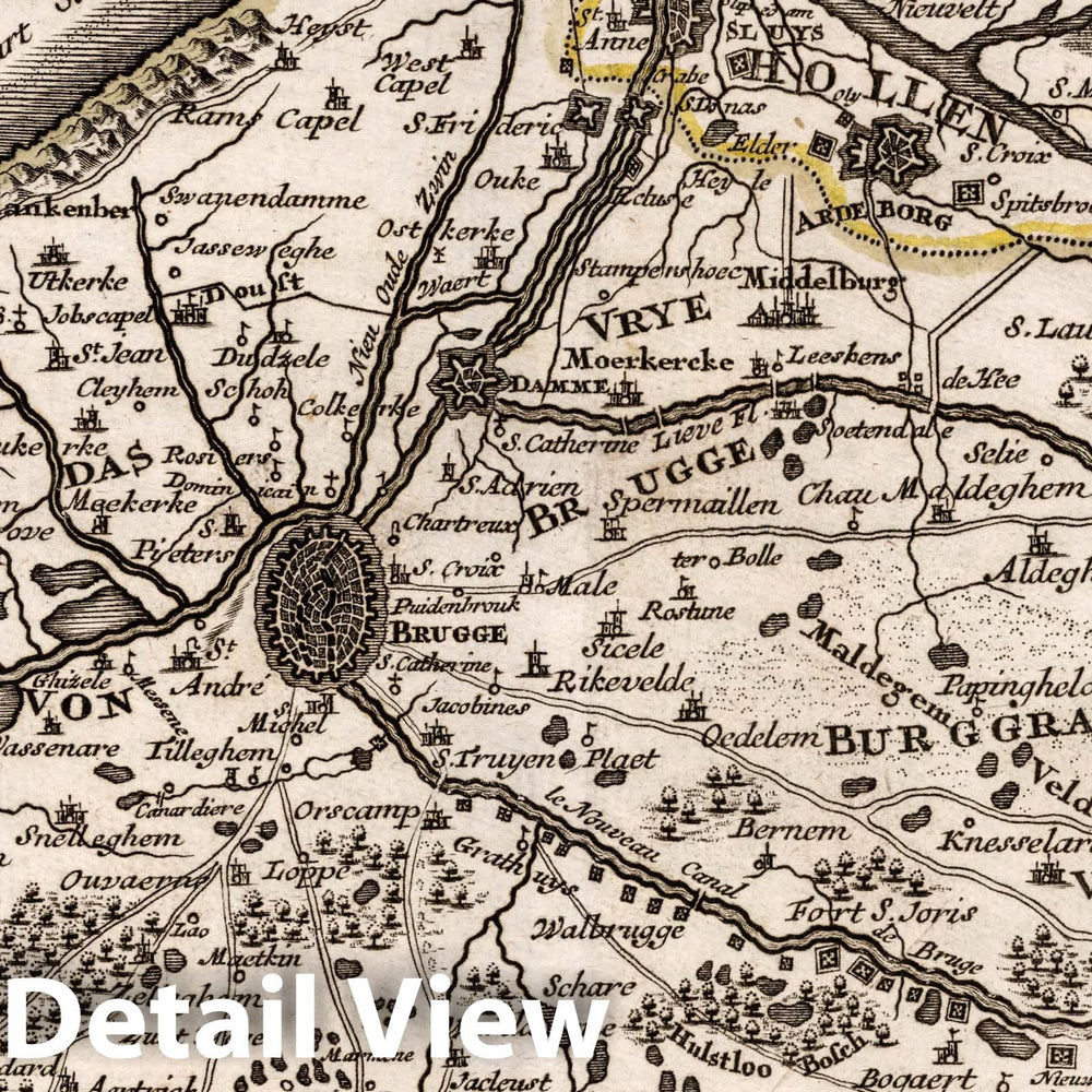 Historic Map : Belgium, , Europe 1716 Brugge, Gent, Damme, Oostende, Schluys, und andere Nah an-liegende Staette , Vintage Wall Art