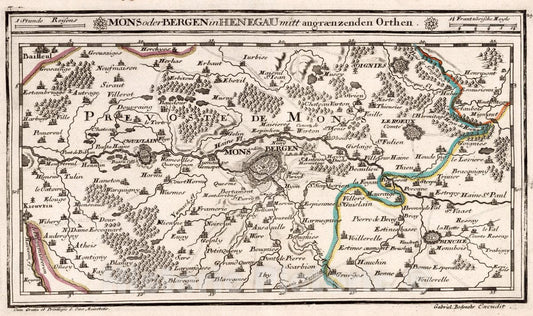 Historic Map : Belgium, , Europe 1716 Mons Oder Bergen in Henegau mitt angraenzenden Orthen , Vintage Wall Art