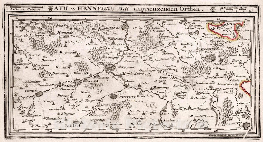 Historic Map : Belgium, , Europe 1716 Ath in Hennegau Mitt angraenzenden Orthen , Vintage Wall Art