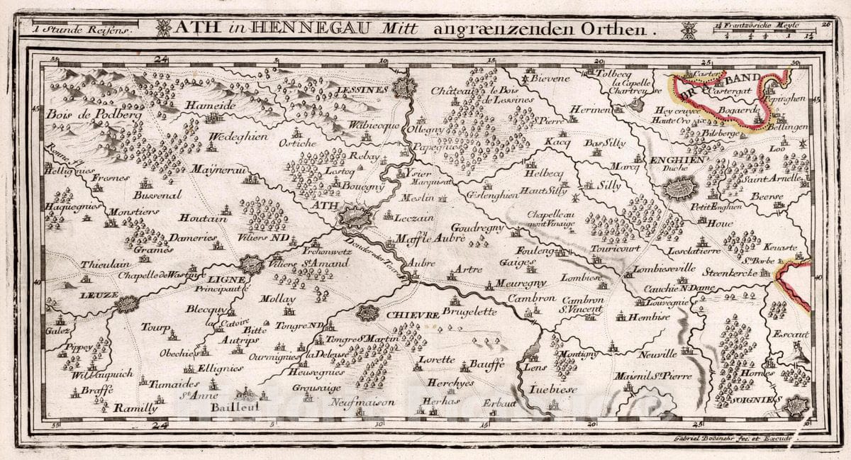 Historic Map : Belgium, , Europe 1716 Ath in Hennegau Mitt angraenzenden Orthen , Vintage Wall Art