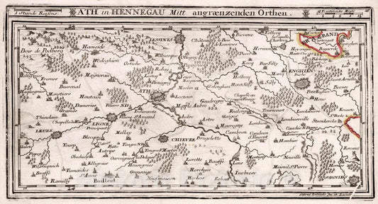 Historic Map : Belgium, , Europe 1716 Ath in Hennegau Mitt angraenzenden Orthen , Vintage Wall Art
