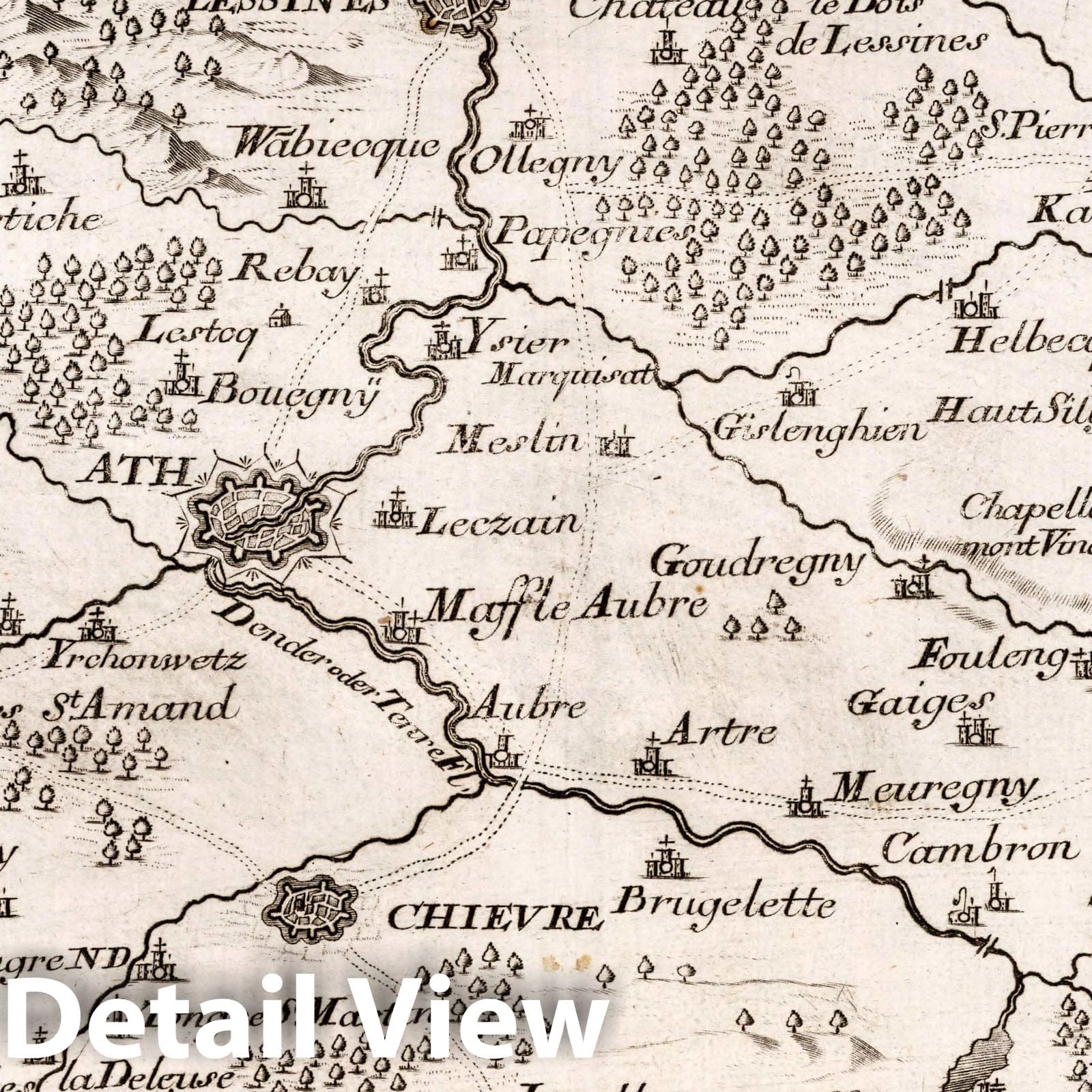Ath in Hainaut, Belgium - River Map, 1716 - Historical Map Print
