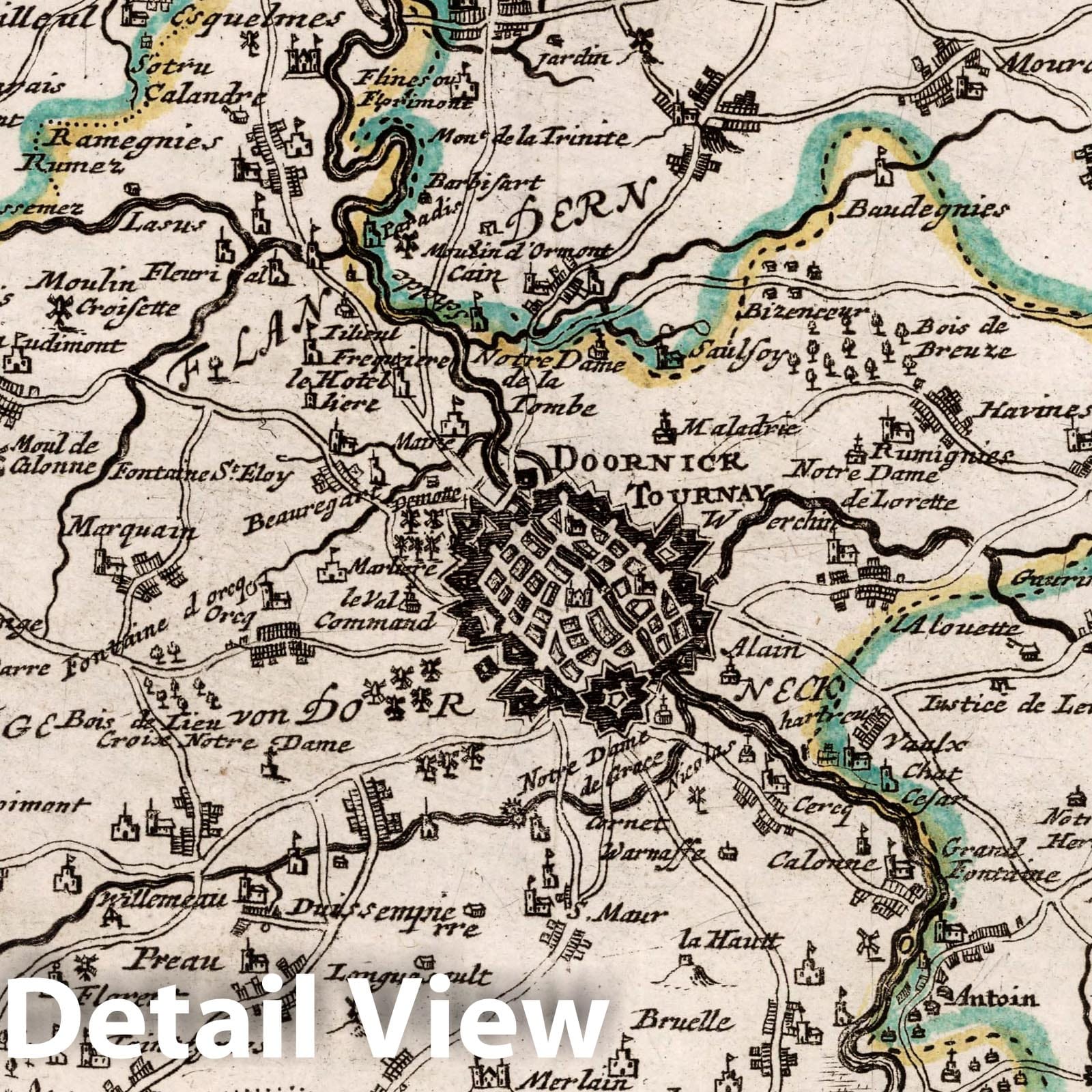 Historic Map : Belgium, , Europe 1716 Dorneck Oder Tournay Mitt Naheanligender Gegend , Vintage Wall Art