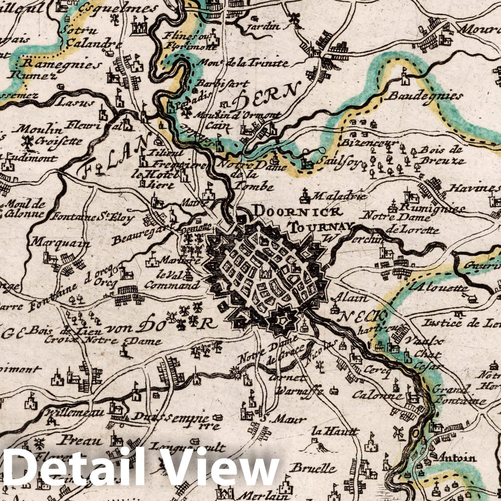 Historic Map : Belgium, , Europe 1716 Dorneck Oder Tournay Mitt Naheanligender Gegend , Vintage Wall Art