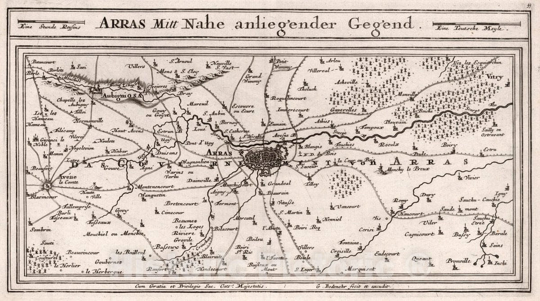 Historic Map : Belgium, , Europe 1716 Arras Mitt Nahe anliegender Gegend , Vintage Wall Art