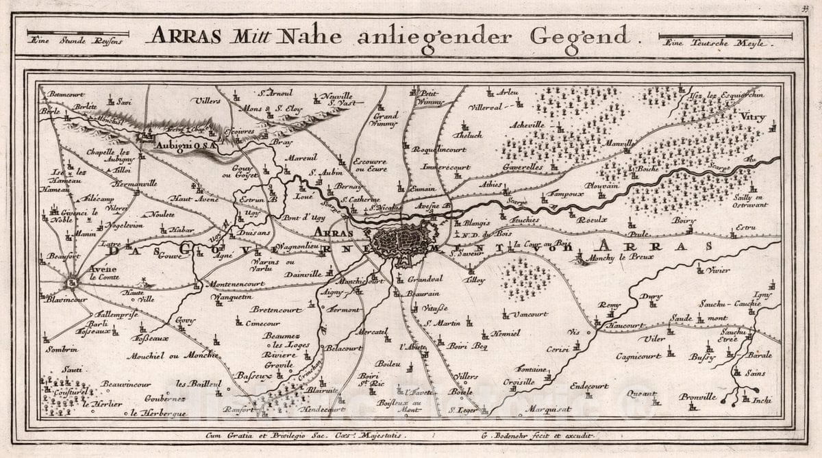 Historic Map : Belgium, , Europe 1716 Arras Mitt Nahe anliegender Gegend , Vintage Wall Art