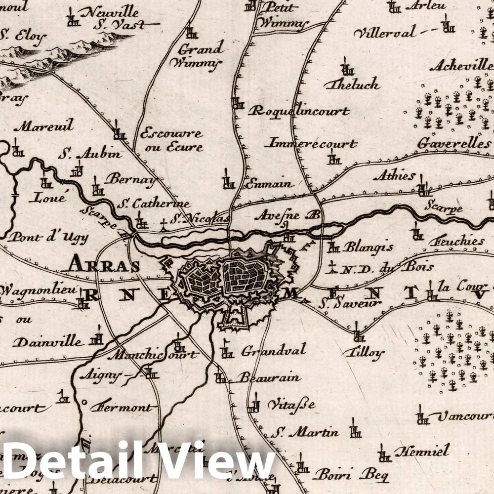 Historic Map : Belgium, , Europe 1716 Arras Mitt Nahe anliegender Gegend , Vintage Wall Art