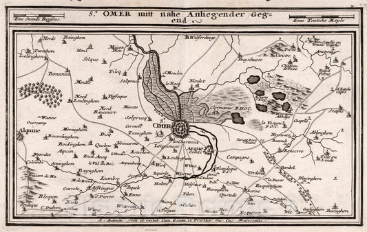 Historic Map : France, , Europe 1716 St. Omer mitt nahe Anliegender Gegend , Vintage Wall Art