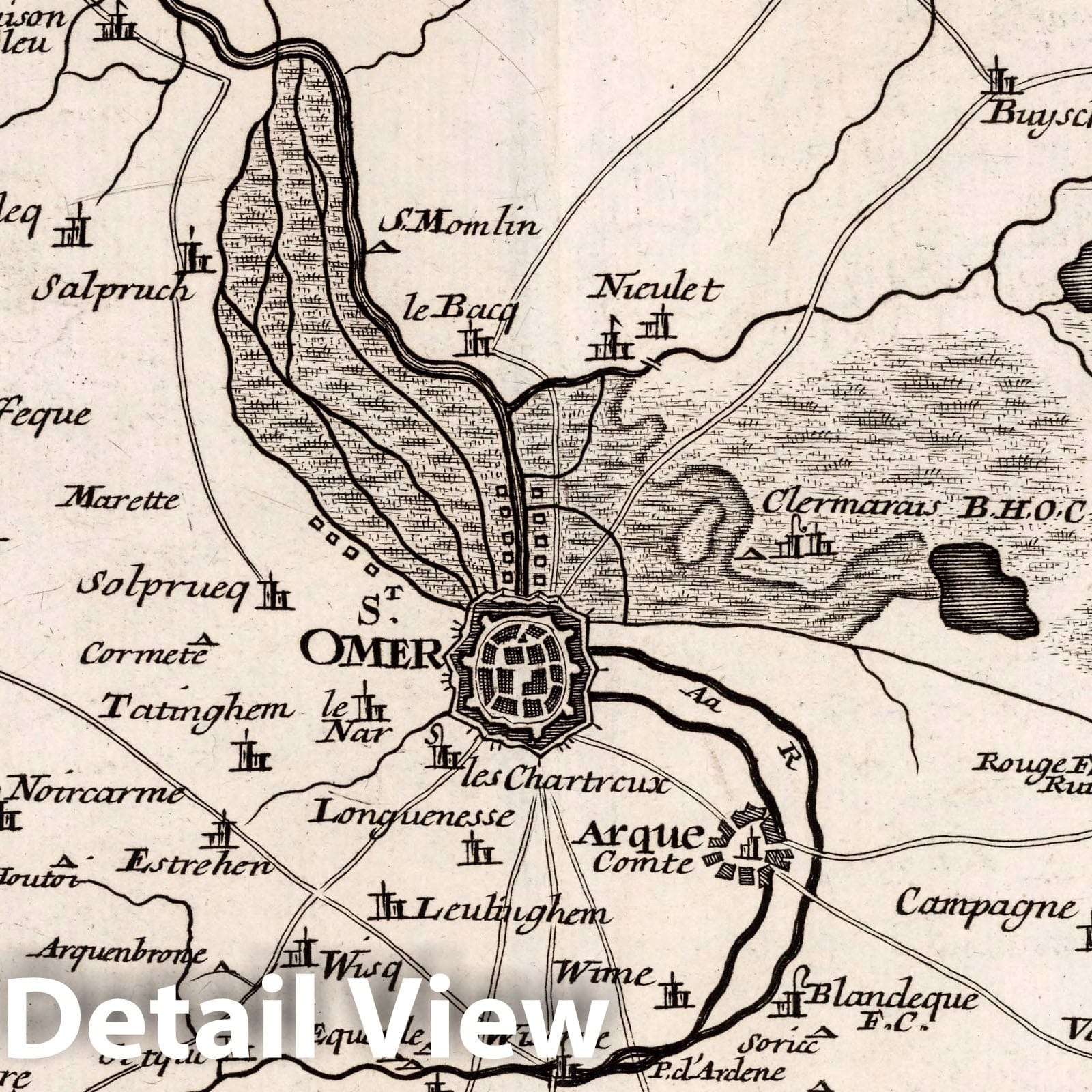 Historic Map : France, , Europe 1716 St. Omer mitt nahe Anliegender Gegend , Vintage Wall Art