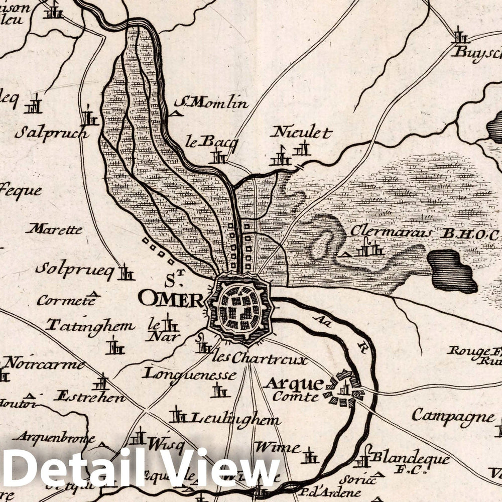 Historic Map : France, , Europe 1716 St. Omer mitt nahe Anliegender Gegend , Vintage Wall Art
