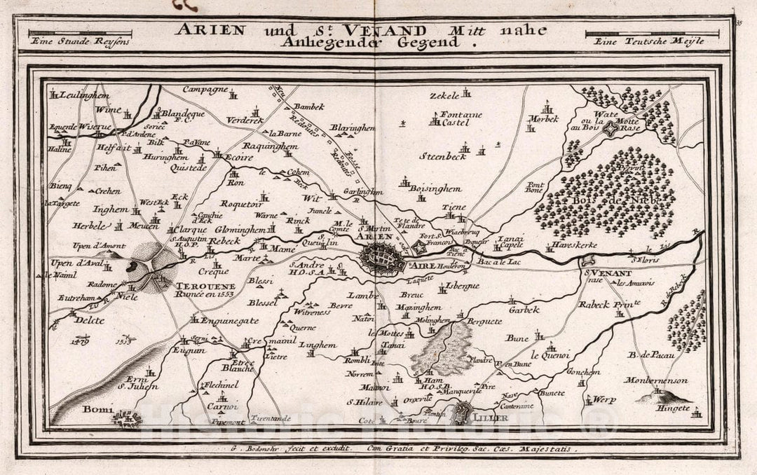 Historic Map : France, , Europe 1716 Arien und St. Venand Mitt nahe Anliegender Gegend , Vintage Wall Art