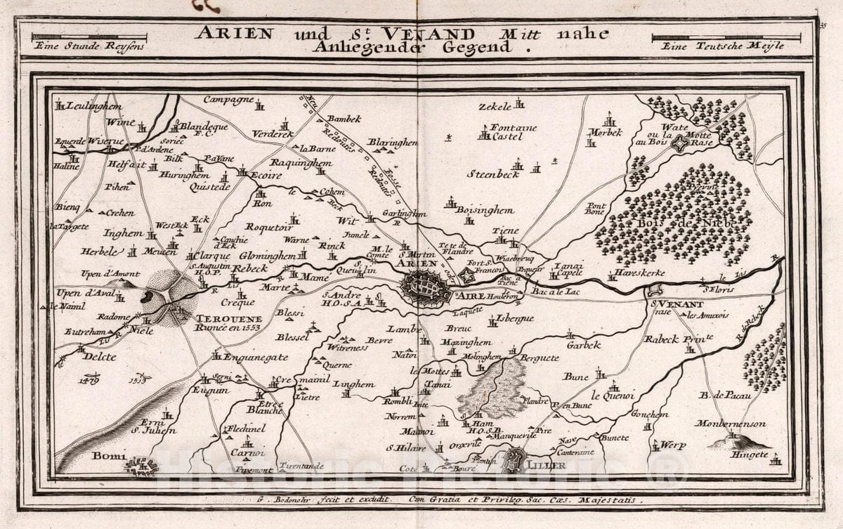 Historic Map : France, , Europe 1716 Arien und St. Venand Mitt nahe Anliegender Gegend , Vintage Wall Art