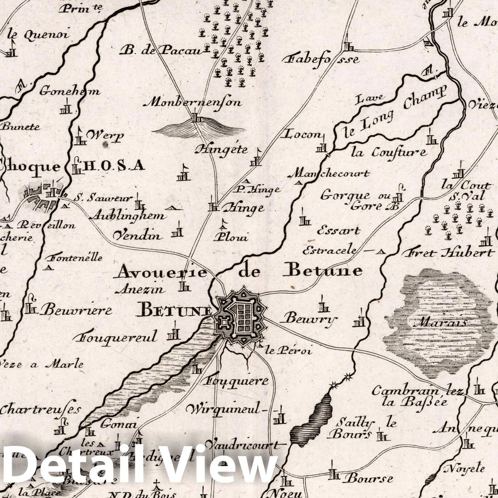 Historic Map : France, , Europe Bethune in der Graffschafft Artois, Mitt nahe anliegender Gegend, 1716 Atlas , Vintage Wall Art