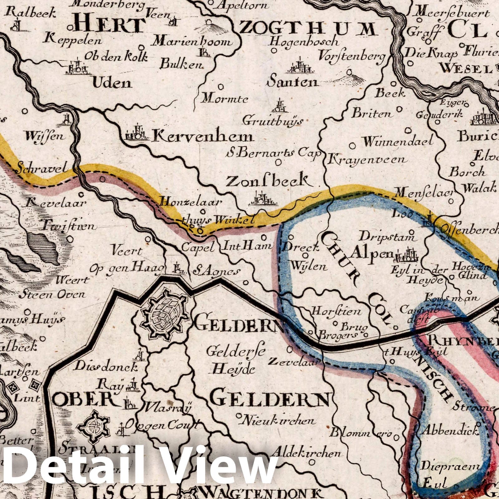 Geldern and Surrounding Region, Germany - Road Map, 1716 - Historical Map Print