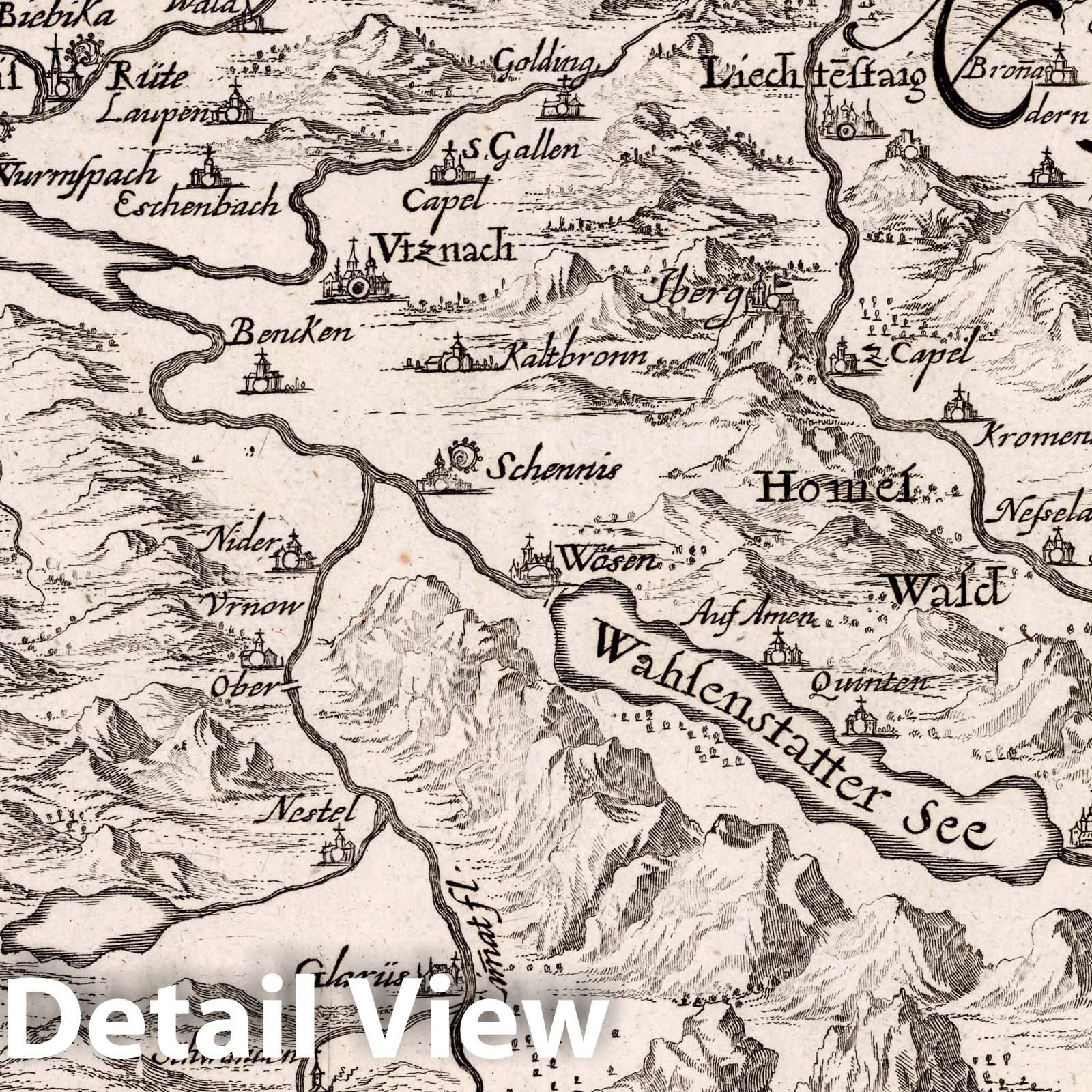 Appenzell Alps, Switzerland - Road Map, 1716 - Hand-Colored Historical Map Print