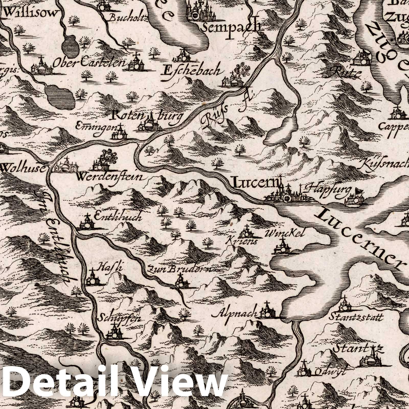 Historic Map : Switzerland, , Europe Die Gegend um Lucern. (to accompany) Atlas Curieux Oder Neuer und Compendieuser Atlas. 39, 1716 Atlas , Vintage Wall Art