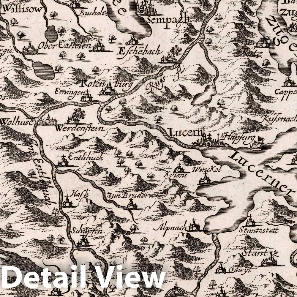 Historic Map : Switzerland, , Europe Die Gegend um Lucern. (to accompany) Atlas Curieux Oder Neuer und Compendieuser Atlas. 39, 1716 Atlas , Vintage Wall Art