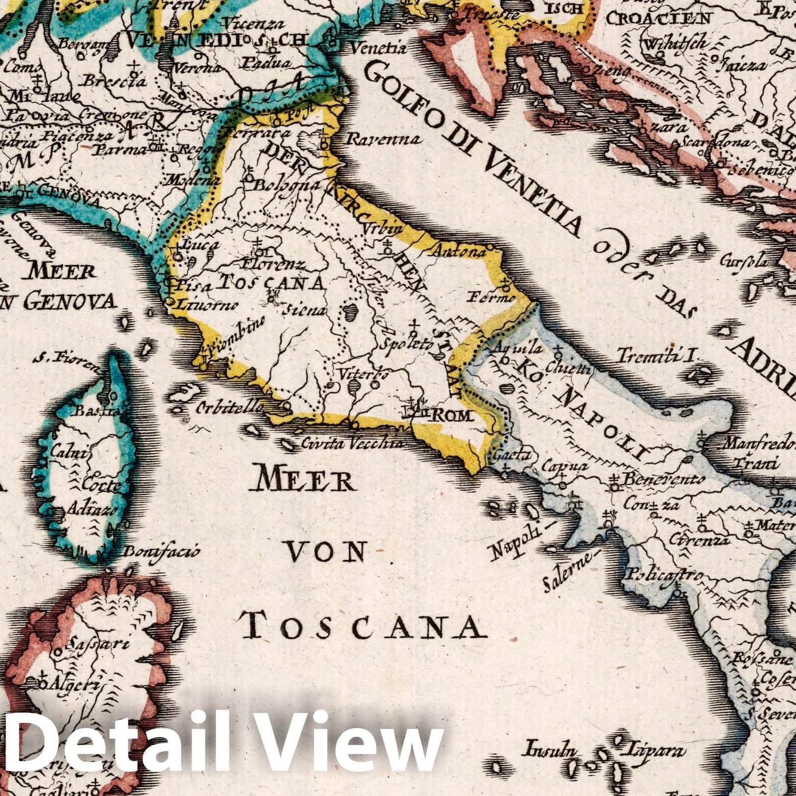 Italy with Adjacent Lands - River Map, 1716 - Historical Map Print