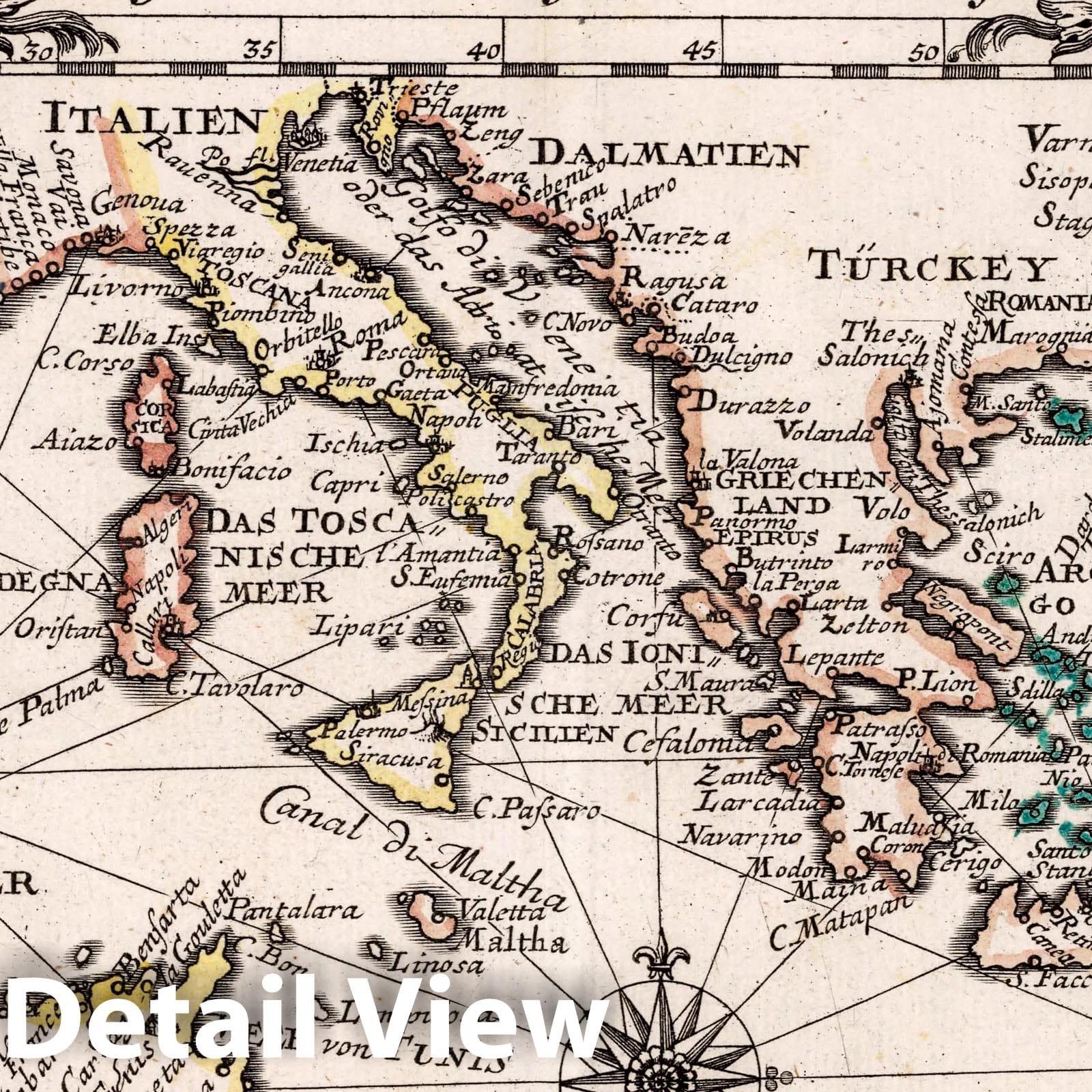 Mediterranean Sea, 1716 - Historical Nautical Map Print
