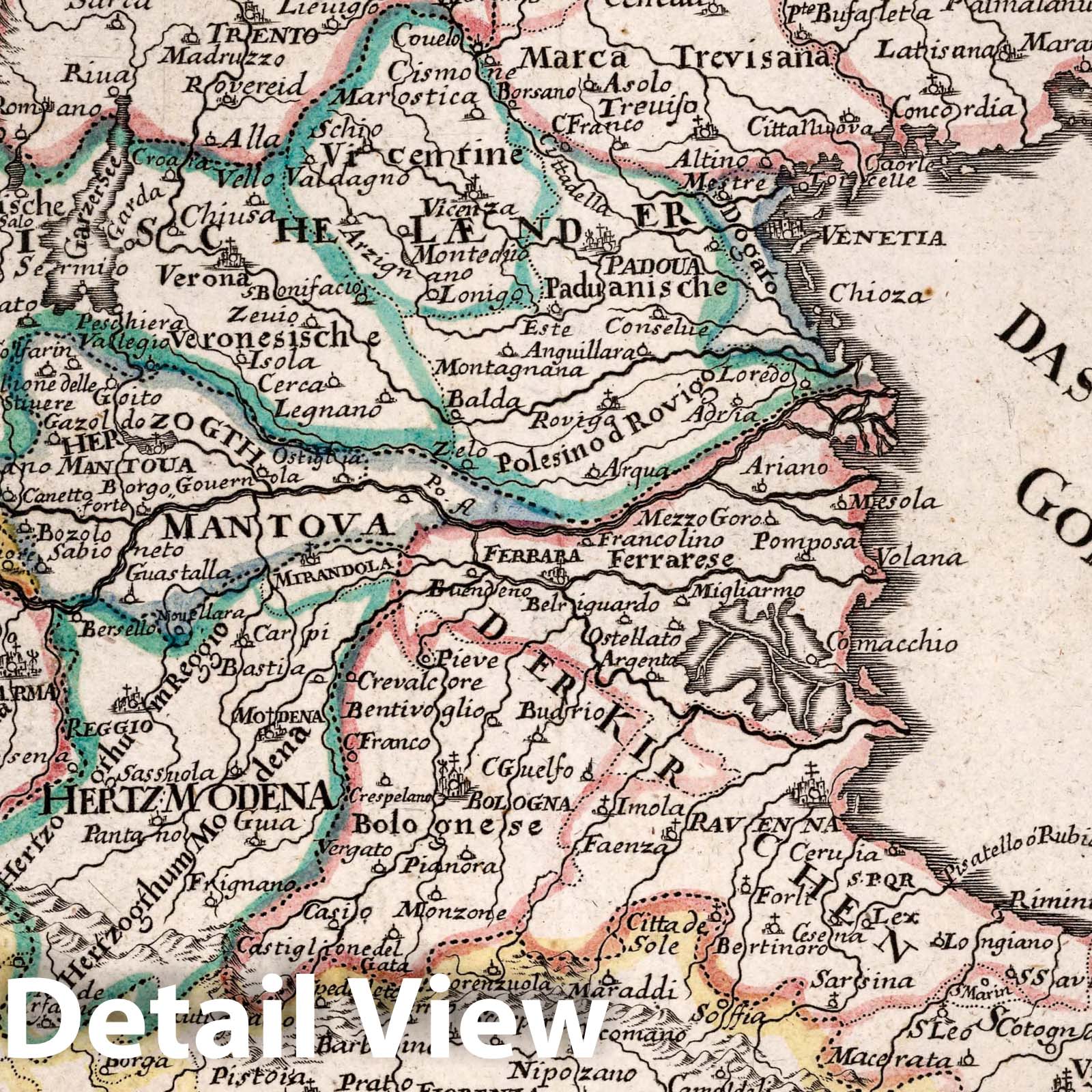 Eastern Lombardy, Italy - Road Map, 1716 - Historical Map Print