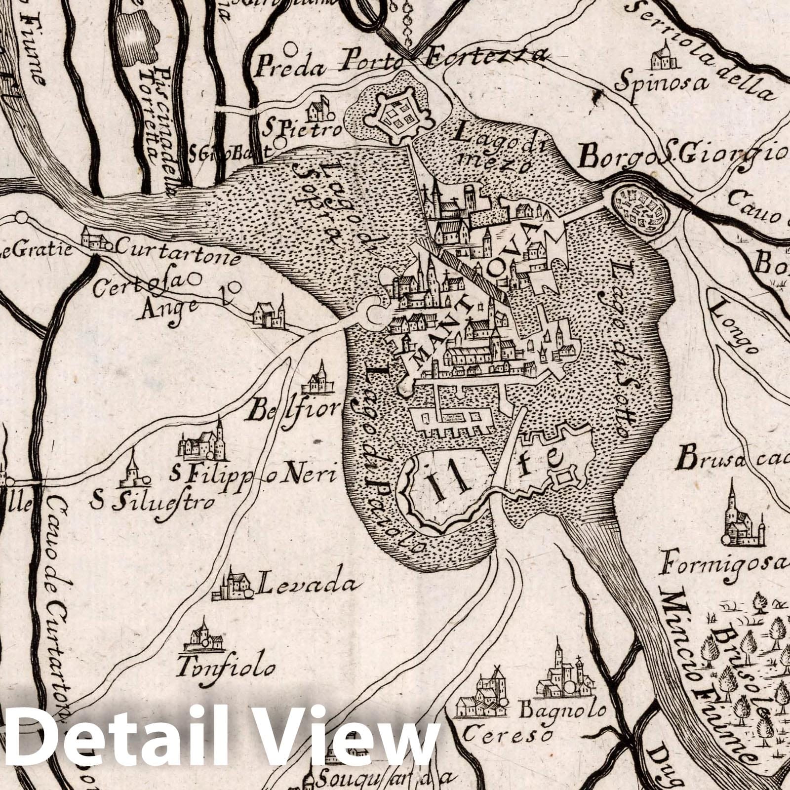 Mantua, Italy - Road Map, 1716 - Historical Map Print