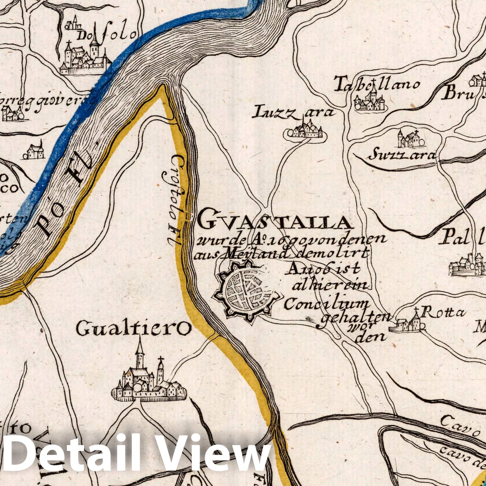 Guastalla and Surrounding Region - Road Map, 1716 - Historical Map Print