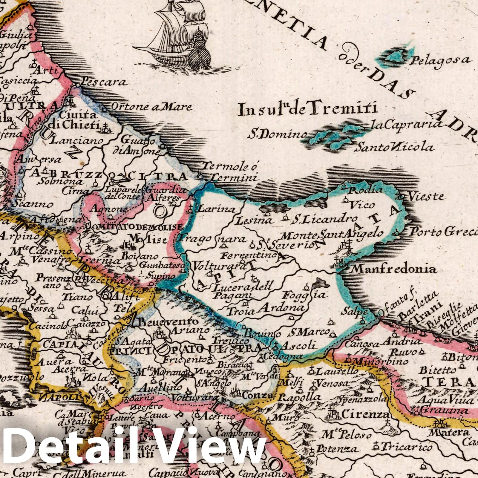 Kingdom of Naples, Northern Part - Road Map, 1716 - Historical Map Print