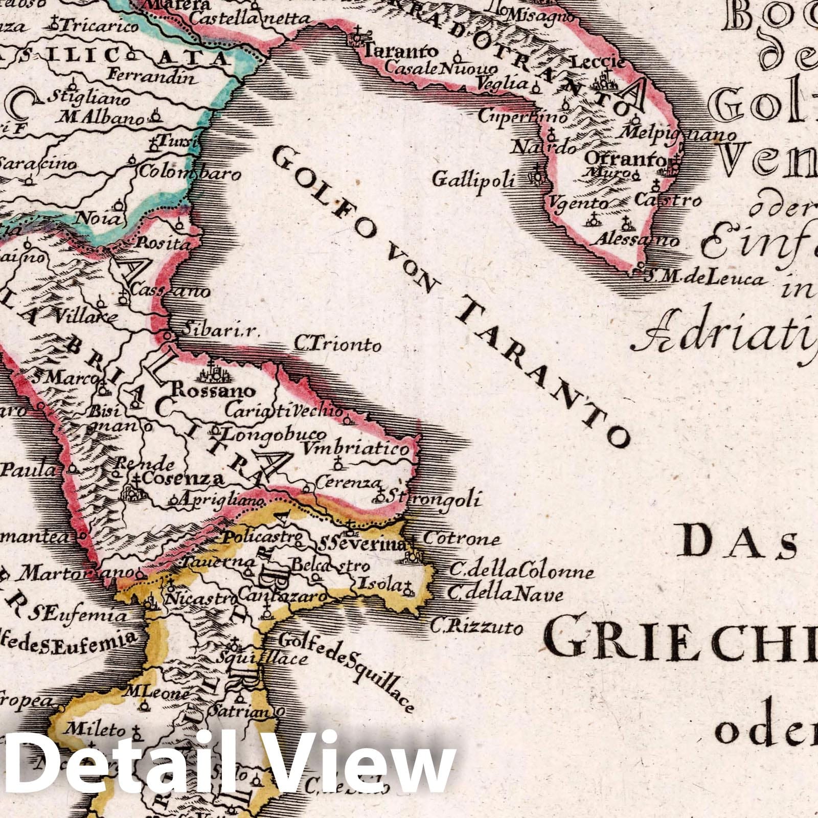 Kingdom of Naples Southern Part - Road Map, 1716 - Historical Map Print