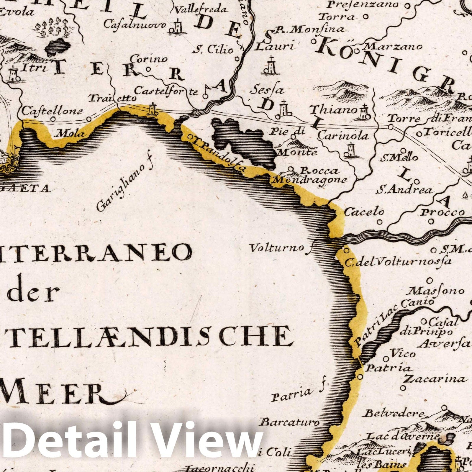 Region Between Naples and Gaeta, Italy - Road Map, 1716 - Historical Map Print