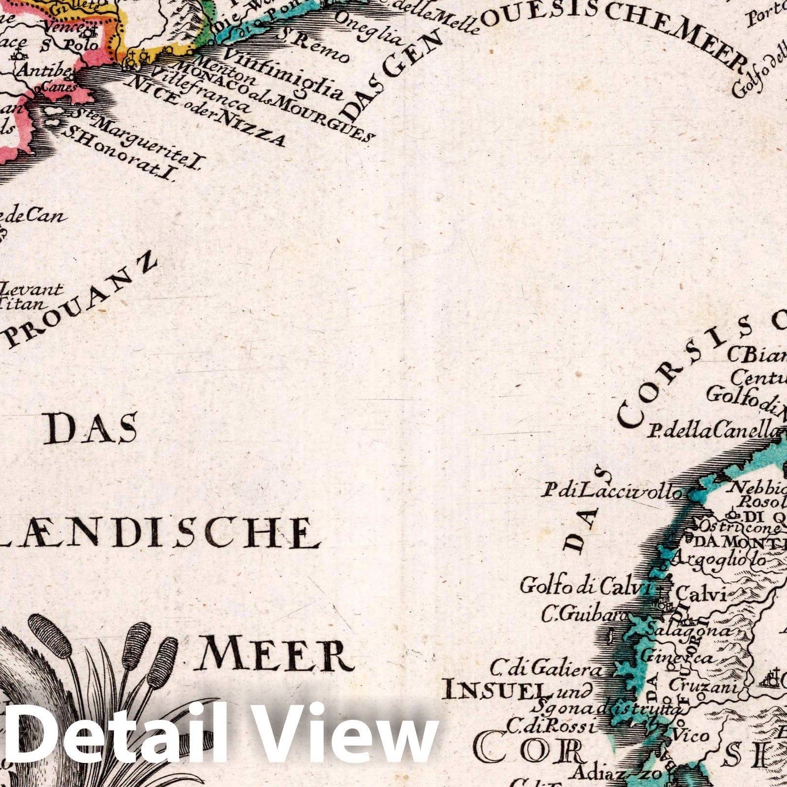 Corsica and Adjacent Coasts - Road Map, 1716 - Historical Map Print